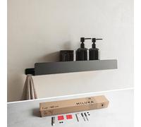 MILUKA Étagère de Douche sans Perçage 60 cm en Aluminium Noir Mat | Rangement Antirouille pour Salle de Bain | Support Douche Adhésif pour Gel Douche et Shampoing - Modèle NACHI