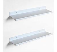 MILUKA Etagere Murale Blanche Flottante | Lot 2 Tablette Murale 35 cm | Étagère Métallique Suspendue pour Cucine, Chambre, Salon, Bureau ou Rangement Salle de Bain | Petite Etagere Invisible 2 UD