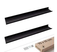 MILUKA Lot de 2 Tablette Murale Noir 70 cm, métalliques, modulaires | Etageres flottantes murales avec rebord anti-chute, pour cadres, livres et décoration, design minimaliste, gain de place