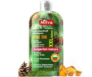 Milva Shampoing Dermatite Séborrhéique Goudron de Pin - 500 ml Shampoing Antipelliculaire, Psoriasis - Apaise Cuir Chevelu Irrité, Squameux, Anti-démangeaisons, Réduit Pellicules et Rougeurs, Hydrate