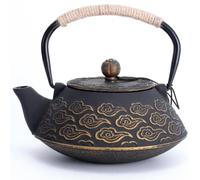 MILVBUSISS Théière en Fonte, Théière Japonaise avec Inspergraphe pour Feuille Libre, Bouilloire à Thé 800ml pour Cuisinière Enduite d’Intérieur émaillé, Motif Nuages, Noir