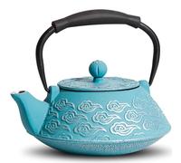 MILVBUSISS Théière japonaise en fonte avec infuseur pour feuilles mobiles, 800 ml, compatible avec la cuisinière, revêtement intérieur émaillé, motif nuages, bleu ciel, 800 ml