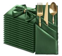 MILVOWOC Lot de 12 Serviettes de Table carrées en Satin Doux et Soyeux pour Mariage, dîner, Restaurant, décoration de fête - 50,8 x 50,8 cm - Vert forêt