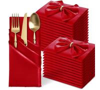 MILVOWOC Lot de 24 Serviettes de Table carrées en Satin Doux et réutilisables pour Mariage, dîner, Restaurant, décoration de fête - 50,8 x 50,8 cm - Rouge