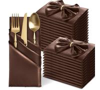 MILVOWOC Lot de 24 serviettes de table carrées en satin doux et soyeux pour mariage, dîner, restaurant, décoration de fête - Marron chocolat - 50,8 x 50,8 cm