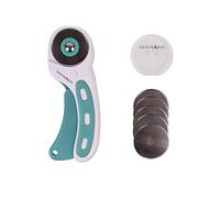 Milward Cutter rotatif de 45 mm et 5 lames de rechange, poignée ergonomique, verrouillage de sécurité, tissu gaucher + droitier, cuir, artisanat, couture, courtepointe, coupe-tissu, turquoise et blanc