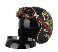 MILWPC Casque Demi-Coque Jet Rétro Vintage DOT ECE Approuvé 3/4 à Dégagement Rapide pour Scooter Cyclomoteur avec Lunettes Intégrées,E-L=（59~60cm）