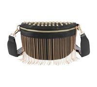 MilyaDE Sac banane en cuir synthétique avec franges dorées et rivets - Sac à bandoulière avec ceinture, A-gold noir, Taille unique