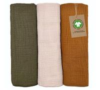 mimaDu Langes Coton bébé Garcon Langes Bebe Maxi Carre Coton Bebe Langes bébé Lange Coton Bebe Lange Bebe Fille Lange Bebe Garcon Lange Bebe Coton Bio | Lot de 3 | (GOTS) 30x60cm (Earth)