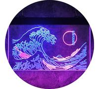 MiMaik Panneau néon LED The Great Wave Off Kanagawa, panneau japonais Katsushika Hokusai, art mural classique pour décoration murale, décoration d'intérieur, 30,5 x 40,6 cm (bleu et rose)