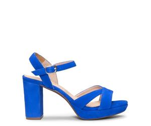 miMaO. Sandales de fête confortables en cuir avec talon et plateforme. Semelle intérieure en gel. Conçues et fabriquées en Espagne, Bleu électrique, 40 EU