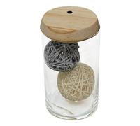 Mimbre Natural Pot en Verre avec Couvercle en Bois et LED (10.5×10.5×18)