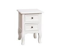 Mimbre Natural Table de Chevet Blanche - 2 tiroirs - Table de Chevet en Bois Blanc avec Deux tiroirs. (35×30×60)