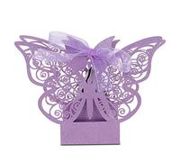 Mimdixy 100pcs Boîtes de faveur de mariage, boîtes de papillons avec ruban pour la fête de mariage Favors Party Birthday Favors Decoration Supplies (Light Purple)