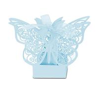 Mimdixy 100pcs Boîtes de faveur de mariage, boîtes de papillons avec ruban pour la fête de mariage Favors Party Birthday Favors Decoration Supplies (Blue)