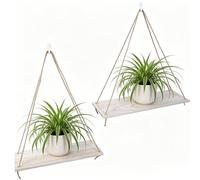 Mimdixy 2 pièces étagères suspendues en Bois pour Mur Boho décor balançoire Corde étagère Flottante Rustique, étagèrede Rangement Flottante en Bois pour Chambre à Coucher (Bois Naturel)