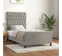 Mimdixy Cadre de lit double moderne - Cadre de lit à sommier tapissier - Sans matelas - Gris clair - 90 x 190 cm - En velours - Lit de jour pour chambre d'amis, chambre à coucher - Peut être installé