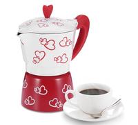 Mimdixy Cafetière italienne à piston, bouilloire électrique, cafetière classique en aluminium pour la maison et le camping (Grand cœur rouge)