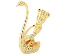 Mimdixy Coffee Spoon Set with Swan Base Holder,Stainless Steel Spoon Tableware Kit for Coffee, Fruit,Dessert,Stirring, Mixing, Sugar, Stir, Ice Cream, Cake, Teaspoon (gold)