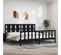 Mimdixy Lit familial, en bois, avec sommier à lattes, en bois massif, avec tête de lit, noir, 200 x 200 cm, pour matelas futon japonais