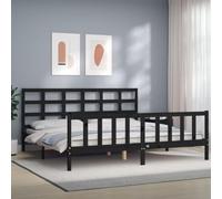 Mimdixy Lit familial, en bois, avec sommier à lattes, en bois massif, avec tête de lit, noir, 200 x 200 cm, pour chambre à coucher
