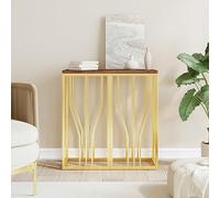 Mimdixy Petite table basse pour salon, console en acier inoxydable doré et bois recyclé massif