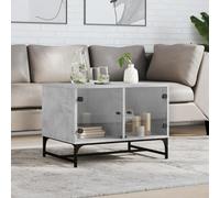 Mimdixy Petits meubles pour appartement, table basse avec portes en verre, gris béton, 68,5 x 50 x 50 cm, table de salon pour canapé