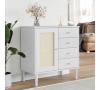 Mimdixy SENJA - Commode de salon - Buffet - Aspect rotin - Blanc - 80 x 40 x 80 cm - En pin - Armoire de cuisine pour chambre à coucher et salon