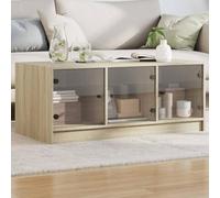 Mimdixy Table d'appoint pour salon, table basse avec portes en verre, chêne 102 x 50 x 42 cm, console pour couloir, salon, montage facile, facile à entretenir