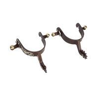 Mimdixy Westerns Cowboy Spurs, 3,15 x 3,15 Pouces Éperons de Cheval en Acier à Faible teneur en Carbone Bronze Accessoires d'équitation Faits à la Main Cuir véritable équestre avec