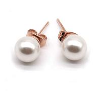 Mimei Boucles d’oreilles clous, 18k plaqué Or, Perle de culture Blanche, Boucles d’oreilles Noël Pour Femme Fille