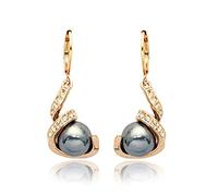 Mimei Boucles d'oreilles pendantes longues, 18k Argent plaqué, Perle grise et Cristal, Boucles d'oreilles percées pour Femme Idée Cadeau