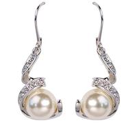 Mimei Boucles d'oreilles Perle Blanche, Argent plaqué Et Cristal, Boucles d'oreilles Pendantes Femmes Maman, Cadeau Noël Anniversaire Mariage