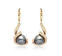 Mimei Boucles d'oreilles Perle Grise, 18k Or plaqué Et Cristal, Boucles d'oreilles Pendantes Femmes Maman, Cadeau Noël Anniversaire Mariage