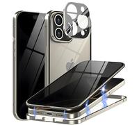 MIMGOAL - Coque Anti Espion pour iPhone 16 Pro Max - Coque Magnétique 360 Degrés avec Protection de la Vue - [Protection Complète avec Cache Caméra] - Étui en Verre Trempé Anti-Curieux, Titane Nature