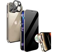 MIMGOAL Coque de protection anti-espion pour iPhone 15, magnétique, à 360 °, avec brise-vue, protection de l'appareil photo, en verre trempé, anti-peep - Jaune