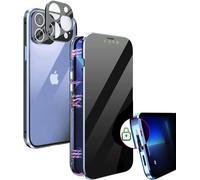 MIMGOAL Coque de protection anti-espion pour iPhone 15 Pro, magnétique, à 360 °, avec brise-vue, protection de l'appareil photo, en verre trempé, bleu