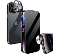MIMGOAL Coque de protection anti-espion pour iPhone 15 Pro, magnétique, à 360 °, avec brise-vue, protection de l'appareil photo, en verre trempé, anti-peep - Noir