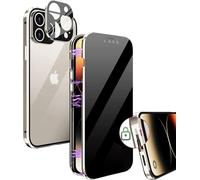 MIMGOAL Coque de protection anti-espion pour iPhone 15 Pro Max, magnétique, à 360 °, avec brise-vue, protection de l'appareil photo, en verre trempé, titane naturel