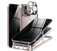 MIMGOAL Coque de protection anti-espion pour iPhone 16 Pro, magnétique, à 360 °, avec brise-vue, protection de l'appareil photo, en verre trempé, sable du désert titane