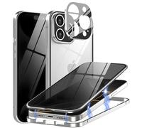 MIMGOAL Coque de protection anti-espion pour iPhone 16 Pro, magnétique, à 360 °, avec brise-vue, protection de l'appareil photo, en verre trempé, anti-peep - Blanc titane