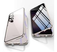 MIMGOAL Coque de protection complète pour Samsung Galaxy A56 5G - Magnétique - Corps complet à 360 ° - Avant arrière en verre trempé - Avec pare-chocs en métal - Transparent - Titane naturel