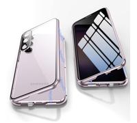 MIMGOAL Coque de protection complète pour Samsung Galaxy A56 5G - Magnétique - Corps complet à 360 ° - Avant arrière en verre trempé - Avec pare-chocs en métal - Transparent - Rose