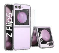 MIMGOAL Coque pour Samsung Galaxy Z Flip 5 [Slim Fit] Coque Rigide Transparente en Polycarbonate, [Anti-Jaune] Coque Antichoc avec Protection d'écran en Verre trempé Z Flip5 5G - Transparente