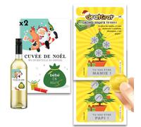 MIMI GRANDIT Lot 4 produits : 2 cartes à gratter Mamie Papi + 2 étiquettes pour bouteille de vin à gratter Bébé en route, pour annonce de grossesse à Noël, Idées cadeaux originales (B)