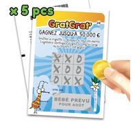MIMI GRANDIT Lot de 5 Cartes à Gratter Annonce Grossesse - Bébé prévu pour AOÛT - Idée Cadeau Originale Surprise Futur Papi, Mamie, Papa - Ticket de Jeu Loto Factice - Fabriqué en France