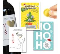 MIMI GRANDIT Lot de 6 produits annonce grossesse à Noël: 4 Cartes à gratter + 2 Étiquettes pour bouteille de vin, champagne, Idées cadeaux originales (G)