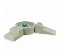 Mimii Aire de jeux en mousse avec piscine à balles Velvet Soft Mint clair (200 balles : menthe clair/opal/turquoise métallisé) - Grands blocs de construction pour grimper et escalader - Bloques de jeu