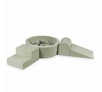 Mimii Aire de jeux en mousse avec piscine à balles Velvet Soft Mint clair (200 balles : or clair/opal/argent) - Grands blocs de construction pour grimper et escalader - Blocs de jeu souples pour bébé