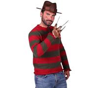 MIMIKRY Costume de Freddy Krueger 3 pièces - Pull et gant à lames - Chapeau Fedora pour Halloween - Taille : L-XL